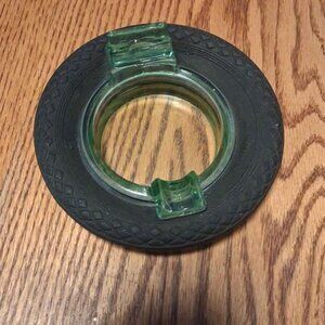 HTF Vtg Goodyear Tire Uranium Glass Ashtray